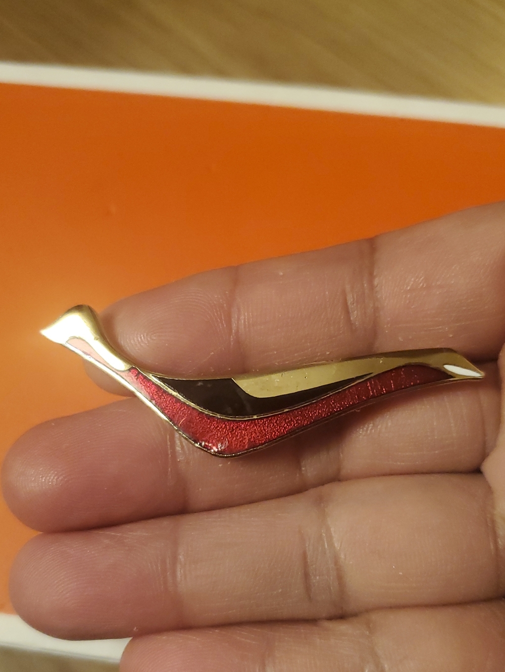 Vintage MCM Gaston Rivest Signed Red Enamel Abstract Bird Brooch Pin Canada
